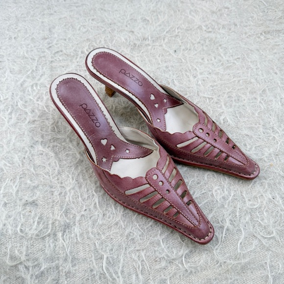 Vintage Razzo Leather Kitten Heel Mules – Size 7 - Picture 2 of 6